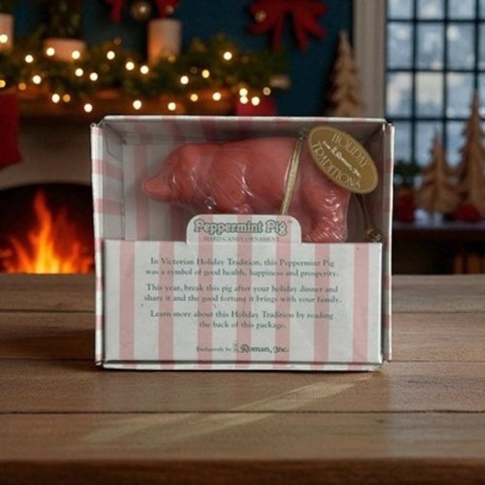 Rare Vintage 1999 Peppermint Pig Hard Candy Ornament Victorian Roman Inc. NIB